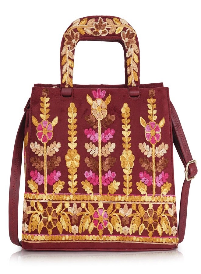 EVEDA Welvet Design Gorgeous Embroidery Stylish Design Shoulder Crossbody Hobo Women Handbag (Maroon) - Image 1
